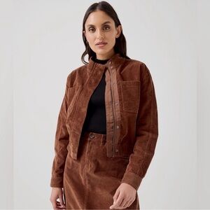 Pact Organic Cotton Mahogany Brown Modern Corduroy Bomber Jacket Size large